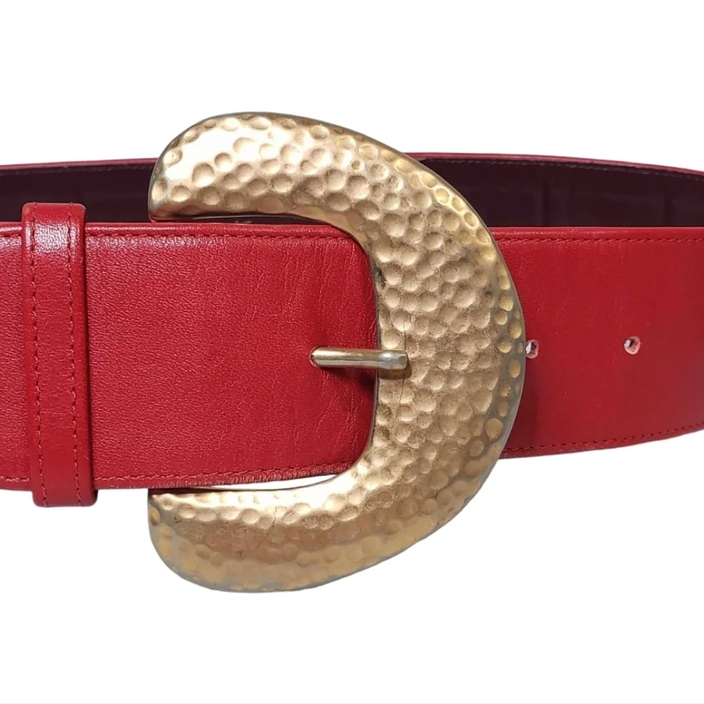 GIVENCHY Red Leather Gold Studded Belt 80/ 32 Made‎ in France